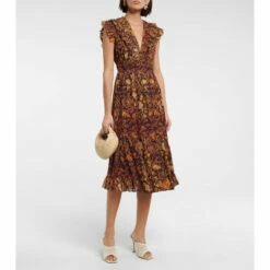 Outlet 👏 Ulla Johnson Samara Printed Chiffon Midi 👗 Dress 💯