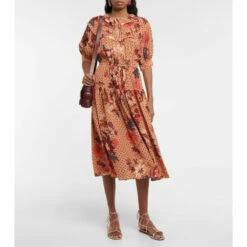 Hot Sale 🛒 Ulla Johnson Adette Printed Silk Crêpe De Chine Midi 👗 Dress ✨