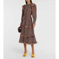 Deals 😀 Ulla Johnson Romy Checked Cotton Midi 👗 Dress 😀